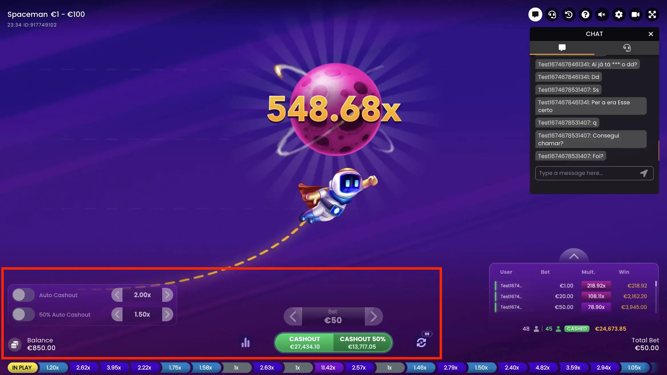 Место для ставок на Spaceman